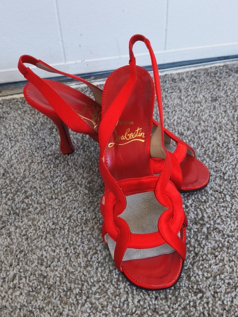 Christian Louboutin Red Slingback Chain-Link Stiletto Sandals